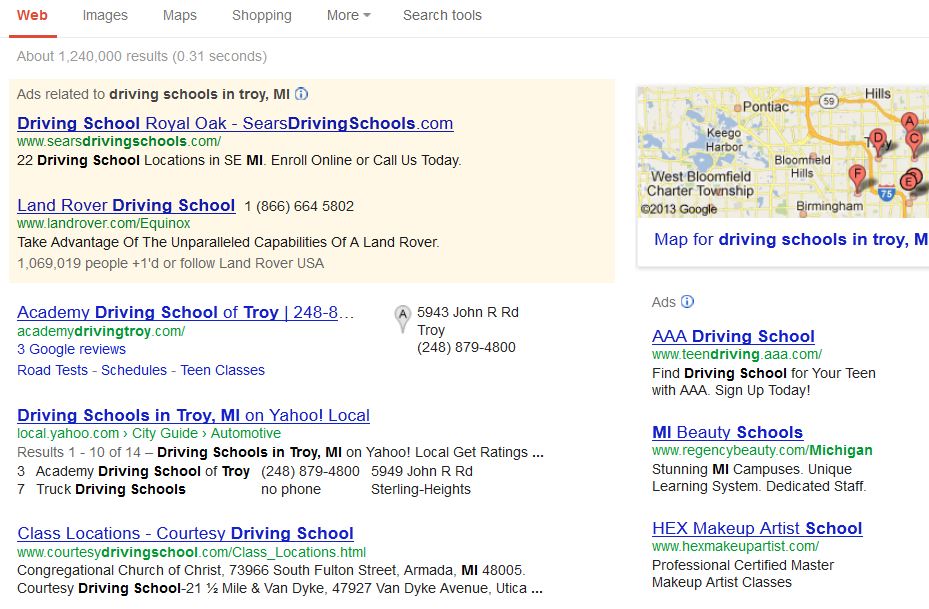 Adwords SERP Example